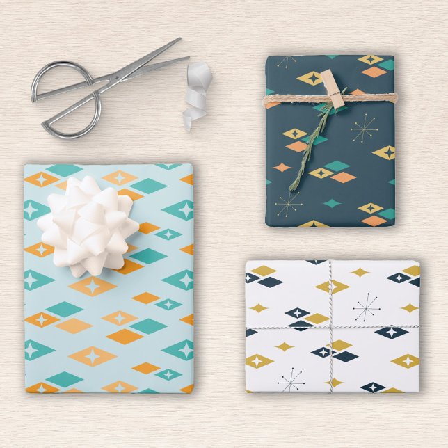 Mid Century Modern Atomic Diamonds Pattern Wrapping Paper Sheets (Creator Uploaded)