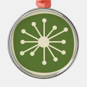 Mid Century Modern Atomic Dot Green & Cream Metal Ornament