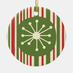 Mid Century Modern Atomic Dot Retro Christmas Ceramic Ornament