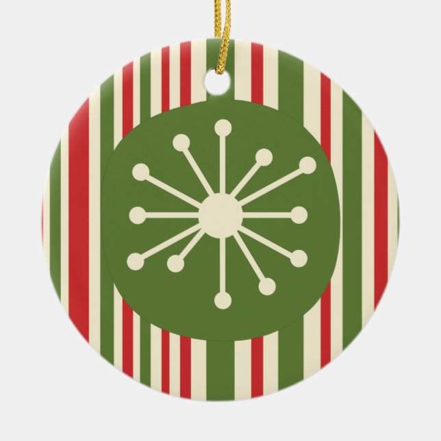 Mid Century Modern Atomic Dot Retro Christmas  Ceramic Ornament (Front)