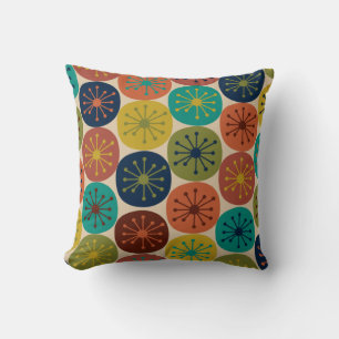 Mid Century Modern Atomic Dots Colorful Retro Throw Pillow
