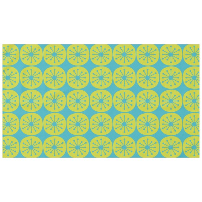 Mid Century Modern Atomic Dots Turquoise and Lime Tablecloth (Front (Horizontal))