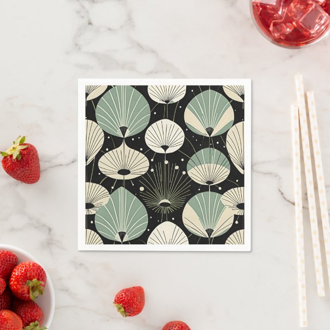 Mid Century Modern Atomic Drops Green Black  Napkins (Insitu)