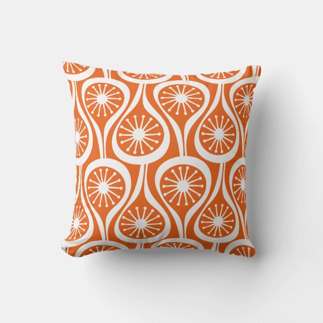 Mid Century Modern Atomic Drops Orange Pattern Throw Pillow (Front)