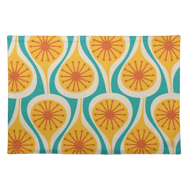Mid Century Modern Atomic Drops Retro Pattern Cloth Placemat (Front)