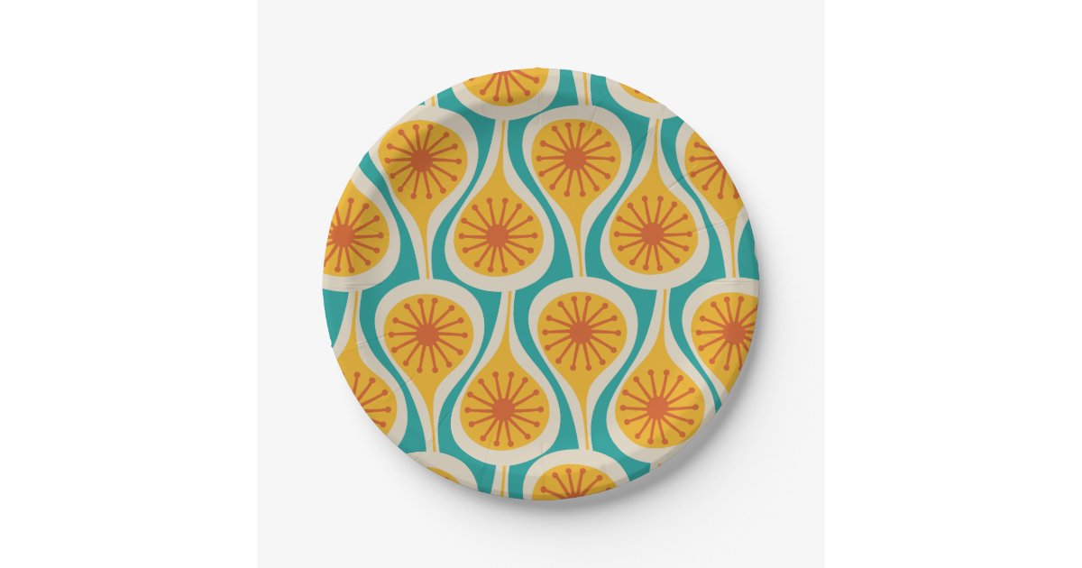 Mid Century Modern Atomic Drops Retro Pattern Paper Plates | Zazzle