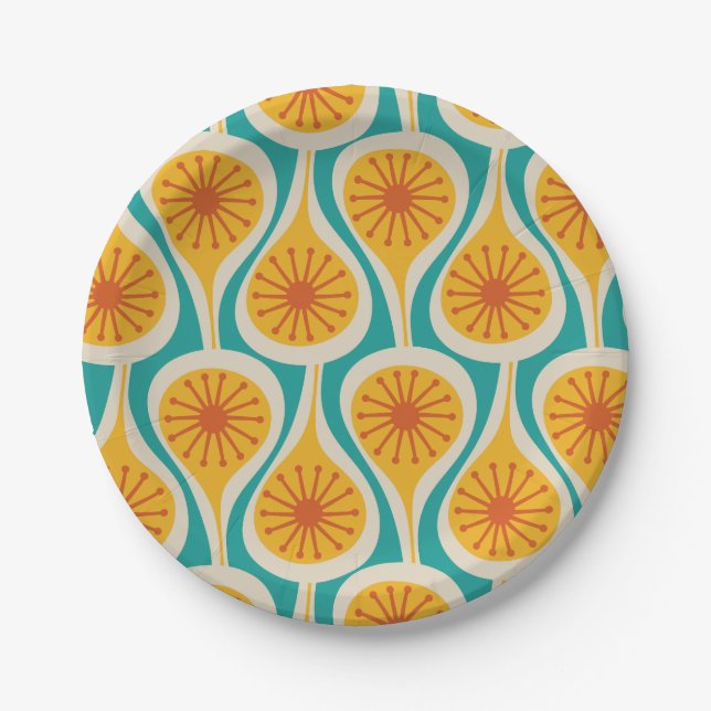 Mid Century Modern Atomic Drops Retro Pattern Paper Plates (Front)