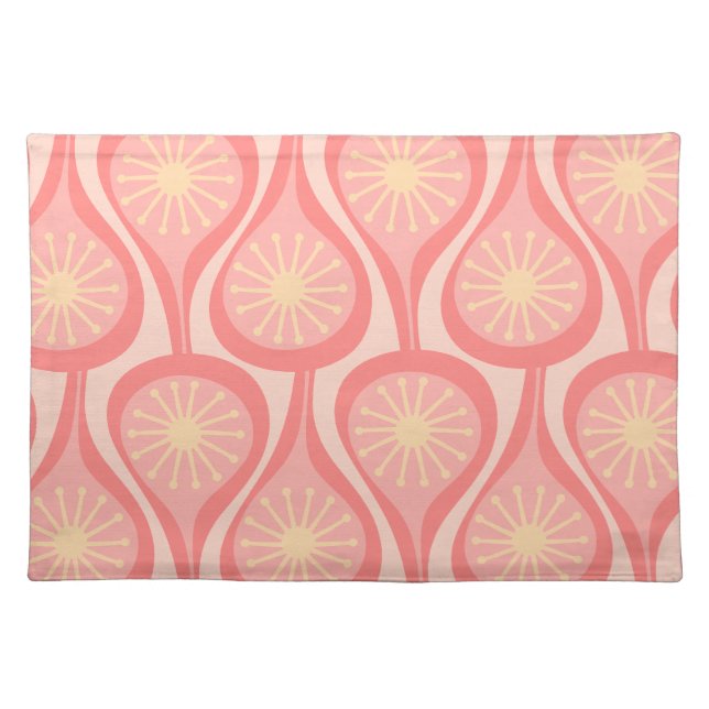 Mid Century Modern Atomic Drops Retro Pattern Pink Cloth Placemat (Front)