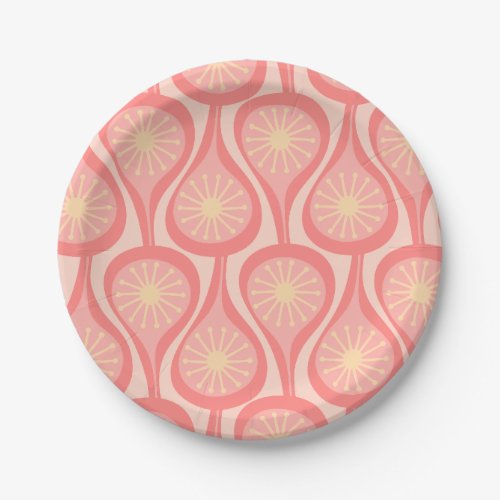 Mid Century Modern Atomic Drops Retro Pattern Pink Paper Plates