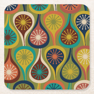 Mid Century Modern Atomic Drops Retro Pattern Square Paper Coaster