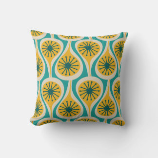 Mid Century Modern Atomic Drops Retro Pattern Teal Throw Pillow