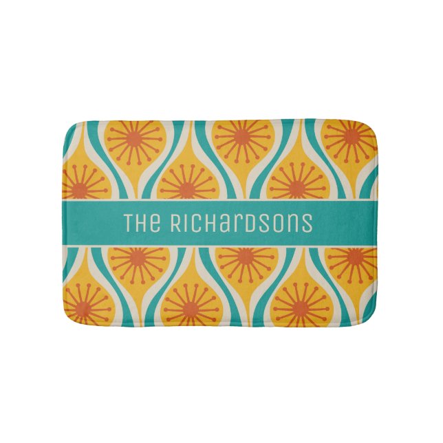 Mid Century Modern Atomic Drops Retro Personalized Bath Mat (Front)