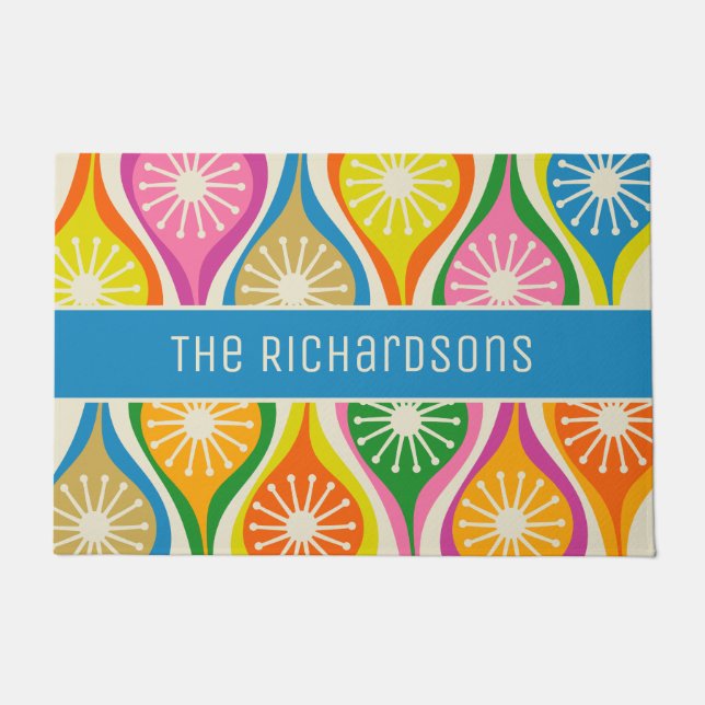 Mid Century Modern Atomic Drops Retro Personalized Doormat (Front)