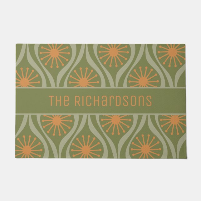 Mid Century Modern Atomic Drops Retro Personalized Doormat (Front)