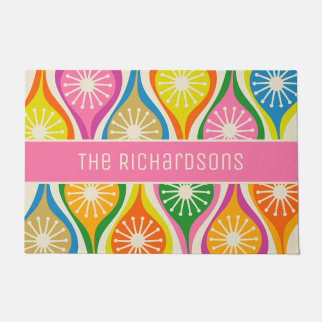 Mid Century Modern Atomic Drops Retro Personalized Doormat (Front)