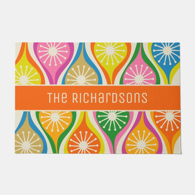 Mid Century Modern Atomic Drops Retro Personalized Doormat (Front)