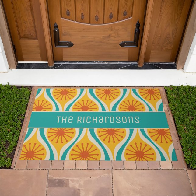 Mid Century Modern Atomic Drops Retro Personalized Doormat (Outdoor)