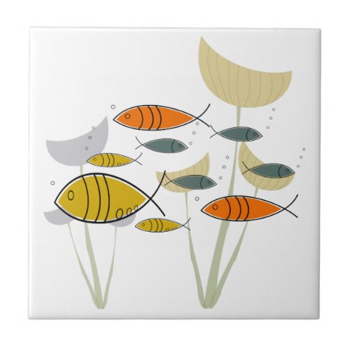 Mid Century Modern Atomic Era Fish Swimming Custom Ceramic Tile