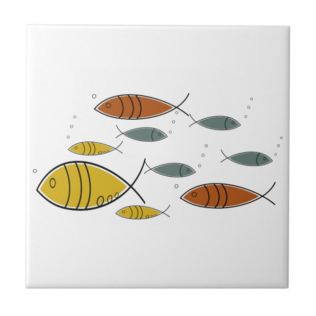 Mid Century Modern Atomic Era Fish Swimming Custom Ceramic Tile (Front)