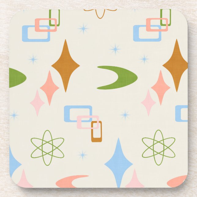 Mid Century Modern Atomic Era, Lime, Caramel Beverage Coaster (Front)