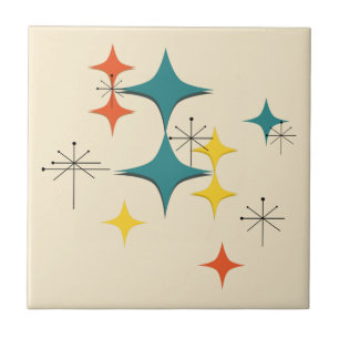 Mid Century Modern Atomic Era Starbursts Turquois Ceramic Tile