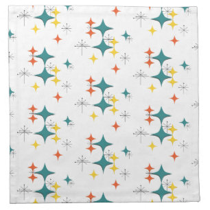 Mid Century Modern Atomic Era Starbursts Turquois Cloth Napkin