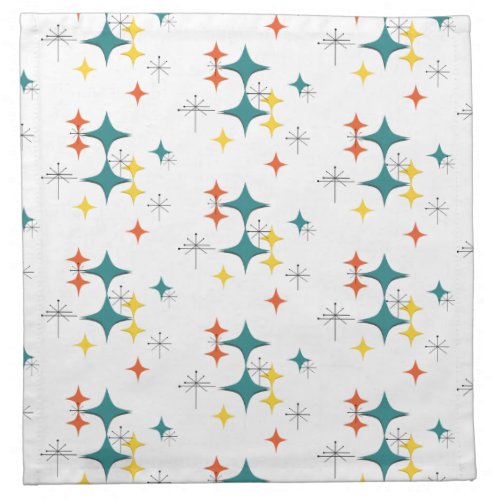 Mid Century Modern Atomic Era Starbursts Turquois Cloth Napkin