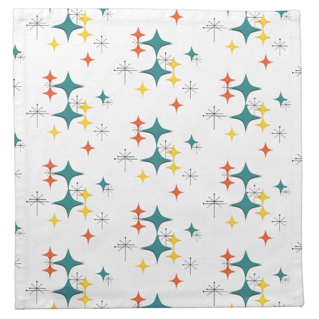 Mid Century Modern Atomic Era Starbursts Turquois Cloth Napkin (Front)