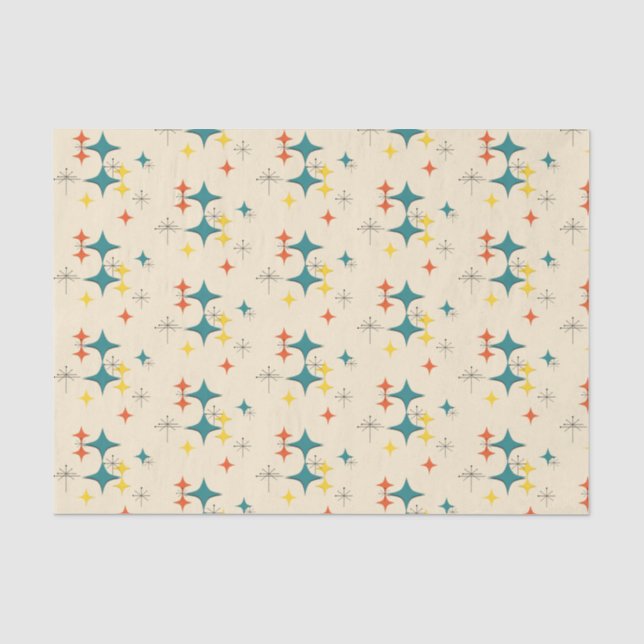 Mid Century Modern Atomic Era Starbursts Turquois  Tissue Paper (Front)