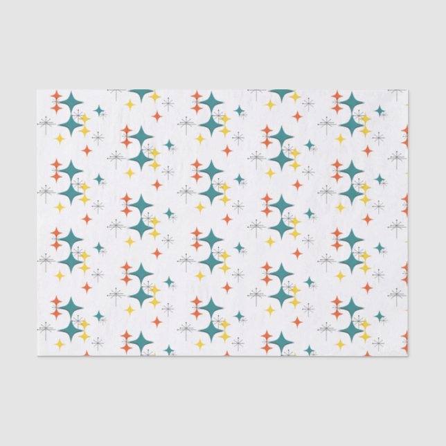 Mid Century Modern Atomic Era Starbursts Turquois Tissue Paper (Front)