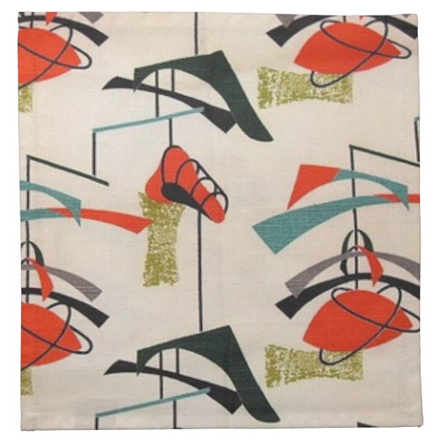Cocktail Napkins Mid Century Modern Atomic Era Teal Boomerangs Set of 4 