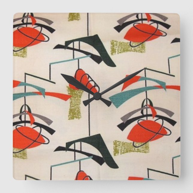 Mid Century Modern Atomic Fabric Wall Clock (Front)