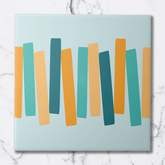 Mid Century Modern Atomic Funky Blocks Aqua Orange Ceramic Tile (Creator Uploaded)