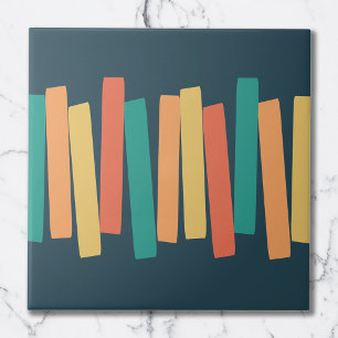 Mid Century Modern Atomic Funky Blocks Teal Orange Ceramic Tile