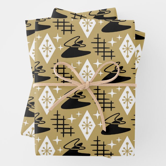 Mid Century Modern Atomic Holliday Pattern Wrapping Paper Sheets (In situ)