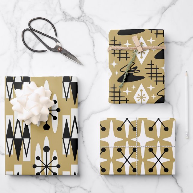 Mid Century Modern Atomic Holliday Pattern Wrapping Paper Sheets (Front)