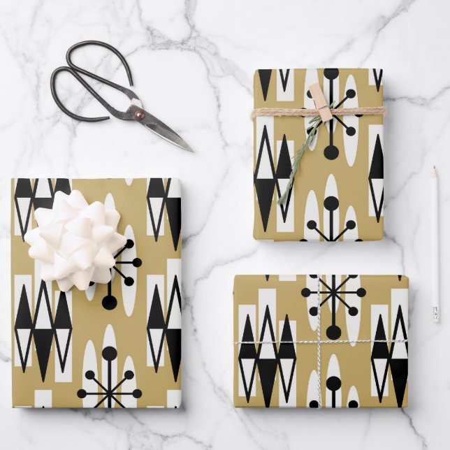Mid Century Modern Atomic Holliday Pattern Wrapping Paper Sheets (Front)