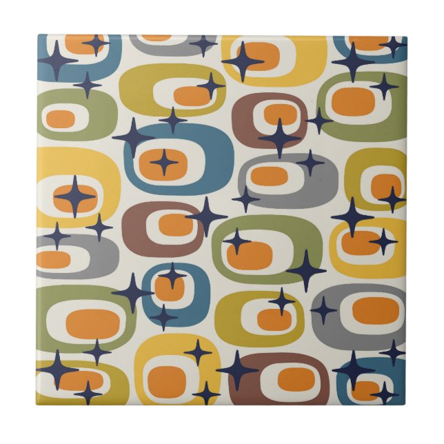 Mid Century Modern Atomic Pattern Ceramic Tile (Front)