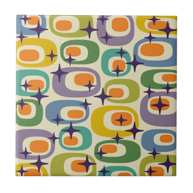 Mid Century Modern Atomic Pattern Ceramic Tile (Front)