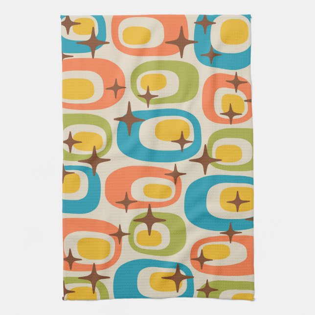 Mid Century Modern Atomic Pattern Kitchen Towel (Vertical)