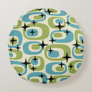 Mid Century Modern Atomic Pattern Round Pillow