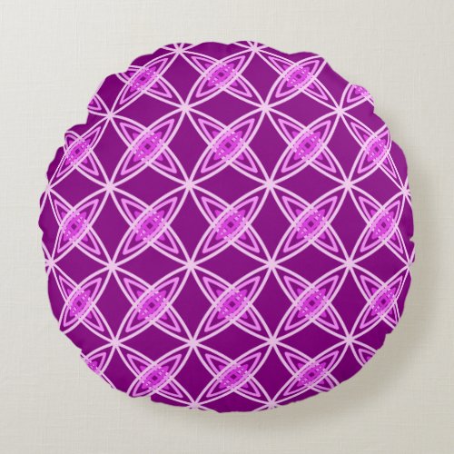 Mid Century Modern Atomic Print _ Amethyst Purple Round Pillow