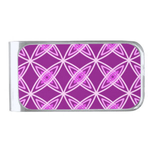 Mid Century Modern Atomic Print - Amethyst Purple Silver Finish Money Clip