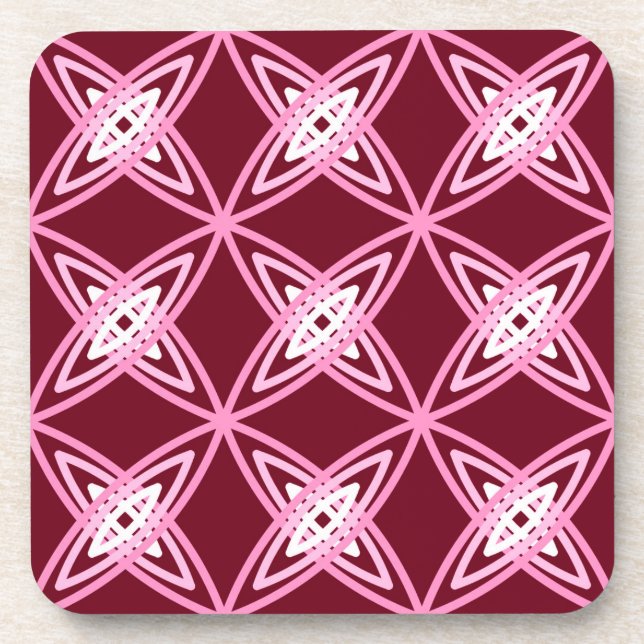 Mid Century Modern Atomic Print - Burgundy Wine Beverage Coaster (Front)