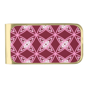 Mid Century Modern Atomic Print - Burgundy Wine Gold Finish Money Clip