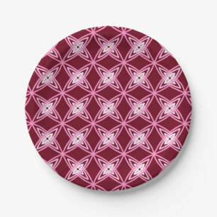 Mid Century Modern Atomic Print - Burgundy Wine Paper Plates