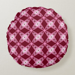 Mid Century Modern Atomic Print - Burgundy Wine Round Pillow
