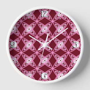 Mid Century Modern Atomic Print - Burgundy Wine Wall Clock