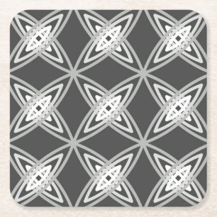 Mid Century Modern Atomic Print - Charcoal Gray Square Paper Coaster
