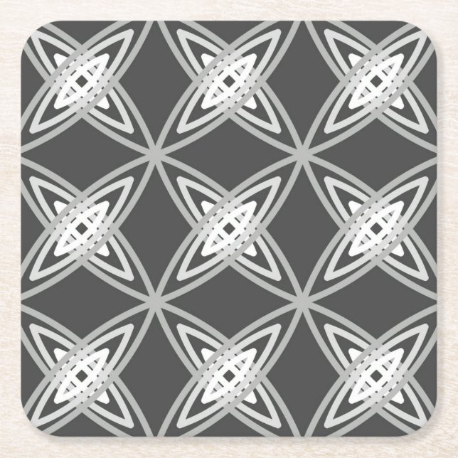 Mid Century Modern Atomic Print - Charcoal Gray Square Paper Coaster (Front)
